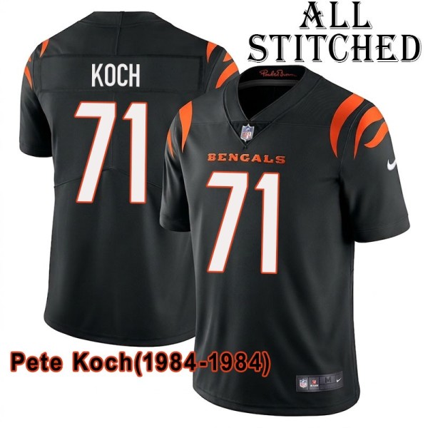 Black Home Embroidered Pete Koch Cincinnati Bengals #71 Stitched Jersey