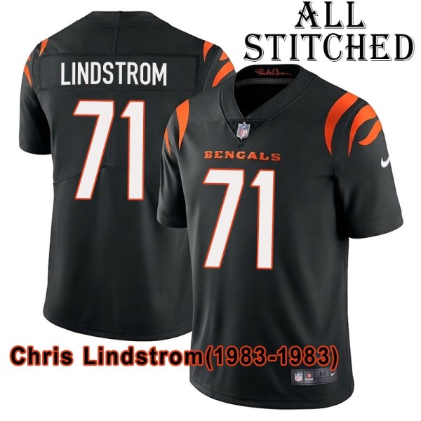 Black Home Embroidered Chris Lindstrom Cincinnati Bengals #71 Stitched Jersey