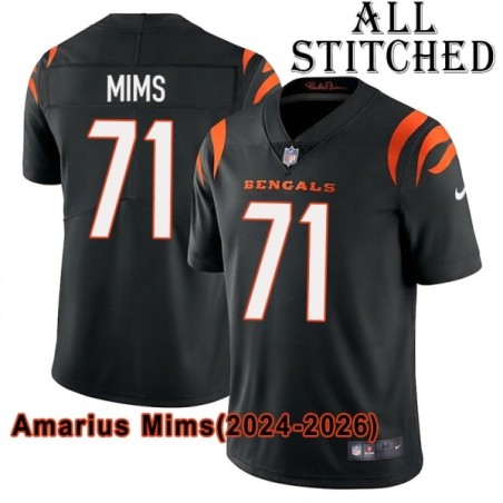 Black Home Embroidered Amarius Mims Cincinnati Bengals #71 Stitched Jersey