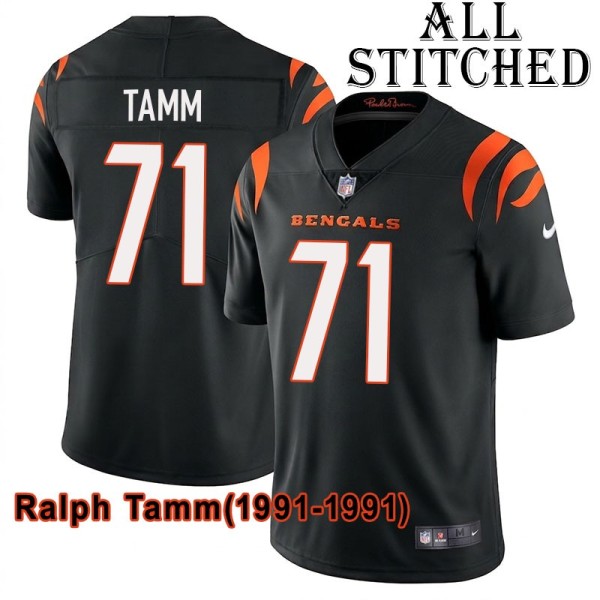 Black Home Embroidered Ralph Tamm Cincinnati Bengals #71 Stitched Jersey