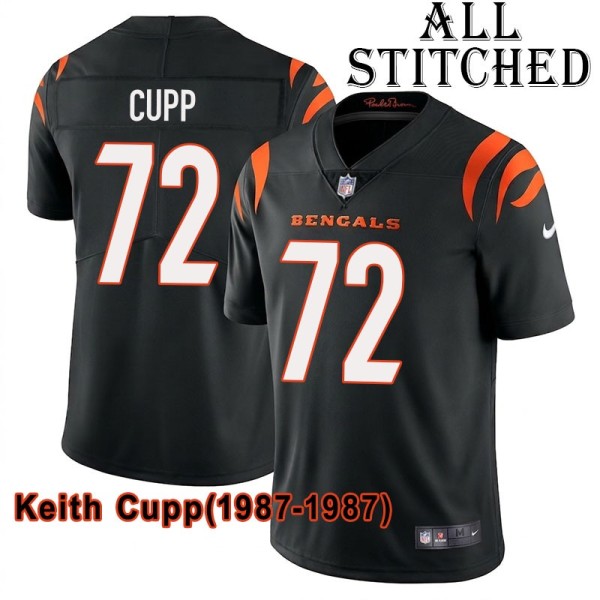 Black Home Embroidered Keith Cupp Cincinnati Bengals #72 Stitched Jersey