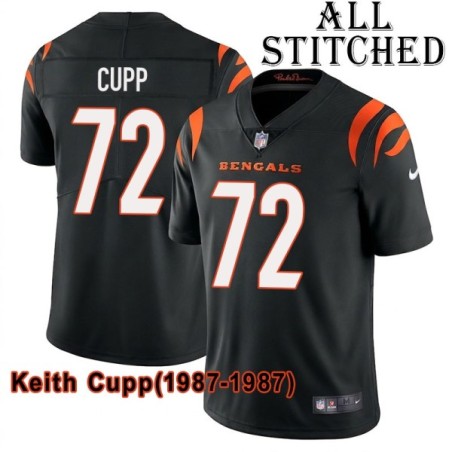 Black Home Embroidered Keith Cupp Cincinnati Bengals #72 Stitched Jersey