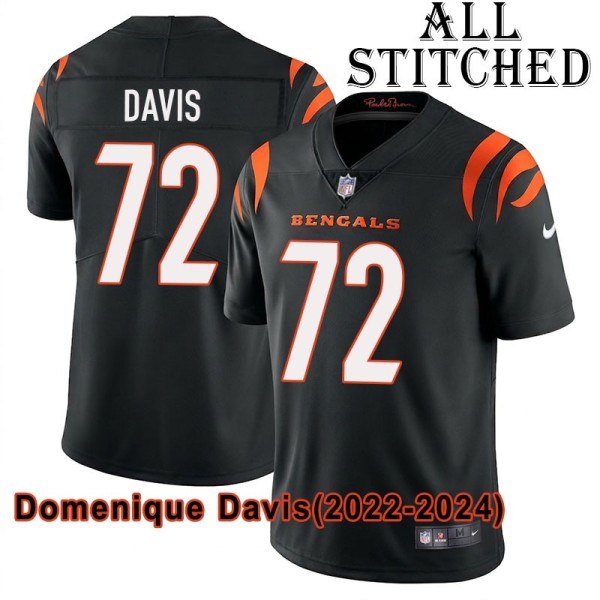Black Home Embroidered Domenique Davis Cincinnati Bengals #72 Stitched Jersey