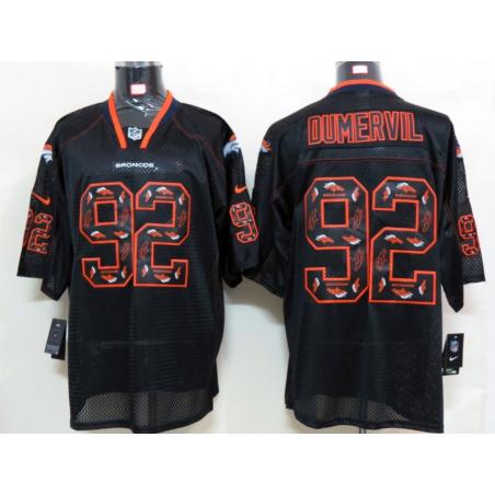 [NEW,Lights-Out with logos]Elvis Dumervil Football Jersey -Denver #92 Black Jersey
