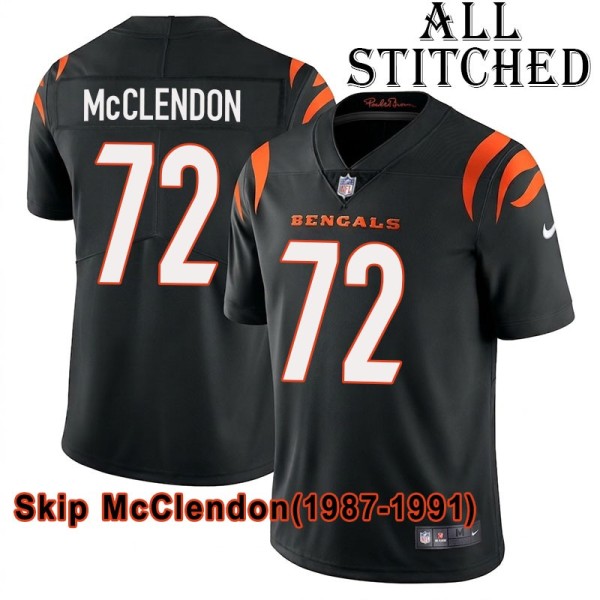 Black Home Embroidered Skip McClendon Cincinnati Bengals #72 Stitched Jersey