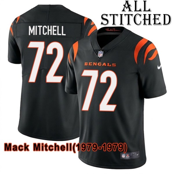 Black Home Embroidered Mack Mitchell Cincinnati Bengals #72 Stitched Jersey