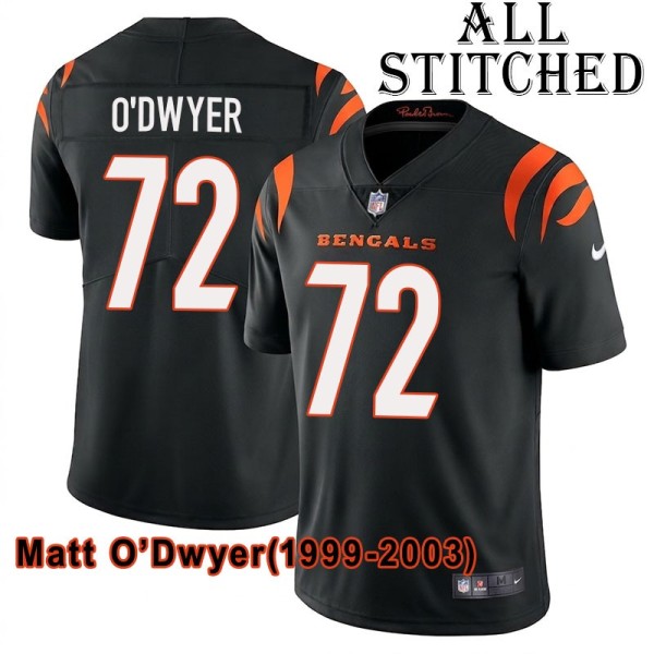 Black Home Embroidered Matt O'Dwyer Cincinnati Bengals #72 Stitched Jersey