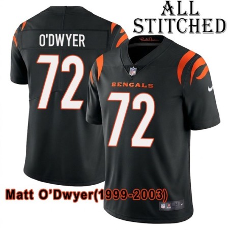 Black Home Embroidered Matt O'Dwyer Cincinnati Bengals #72 Stitched Jersey