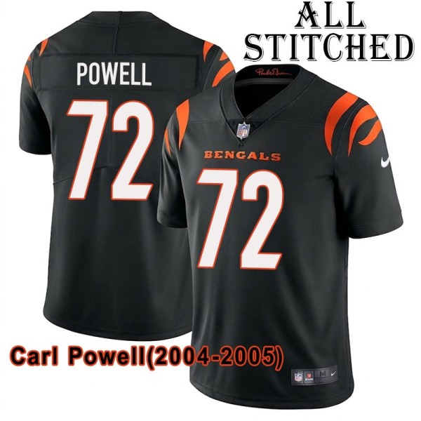 Black Home Embroidered Carl Powell Cincinnati Bengals #72 Stitched Jersey