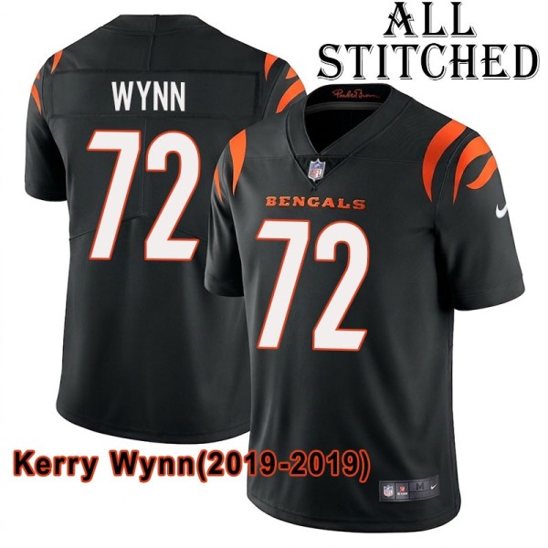 Black Home Embroidered Kerry Wynn Cincinnati Bengals #72 Stitched Jersey