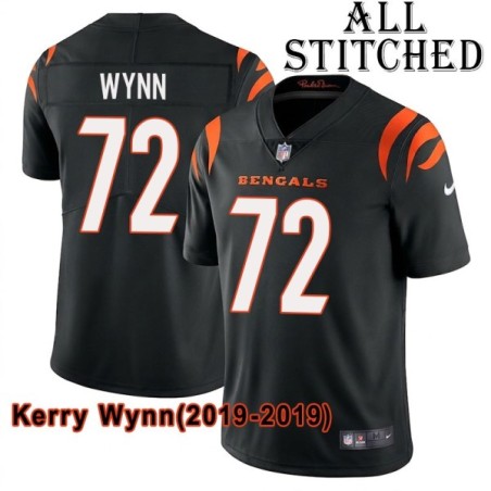 Black Home Embroidered Kerry Wynn Cincinnati Bengals #72 Stitched Jersey