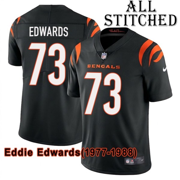 Black Home Embroidered Eddie Edwards Cincinnati Bengals #73 Stitched Jersey
