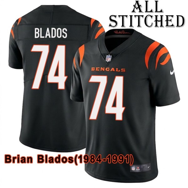 Black Home Embroidered Brian Blados Cincinnati Bengals #74 Stitched Jersey