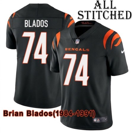 Black Home Embroidered Brian Blados Cincinnati Bengals #74 Stitched Jersey