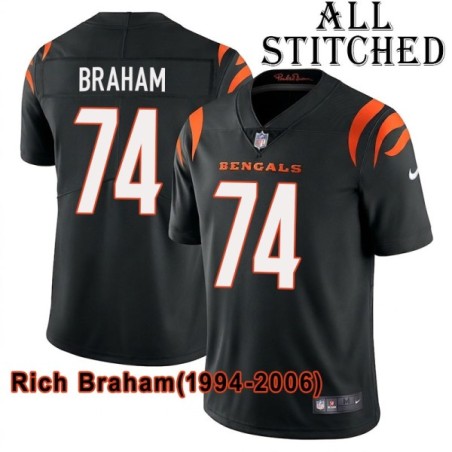 Black Home Embroidered Rich Braham Cincinnati Bengals #74 Stitched Jersey