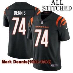 Black Home Embroidered Mark Dennis Cincinnati Bengals #74 Stitched Jersey