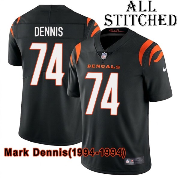 Black Home Embroidered Mark Dennis Cincinnati Bengals #74 Stitched Jersey