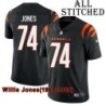 Black Home Embroidered Willie Jones Cincinnati Bengals #74 Stitched Jersey