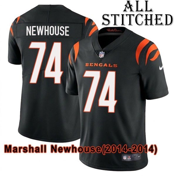 Black Home Embroidered Marshall Newhouse Cincinnati Bengals #74 Stitched Jersey