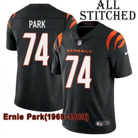 Black Home Embroidered Ernie Park Cincinnati Bengals #74 Stitched Jersey