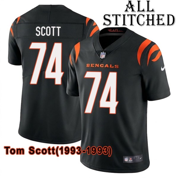 Black Home Embroidered Tom Scott Cincinnati Bengals #74 Stitched Jersey