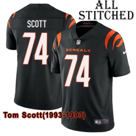 Black Home Embroidered Tom Scott Cincinnati Bengals #74 Stitched Jersey