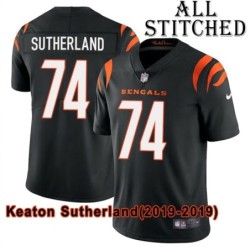 Black Home Embroidered Keaton Sutherland Cincinnati Bengals #74 Stitched Jersey