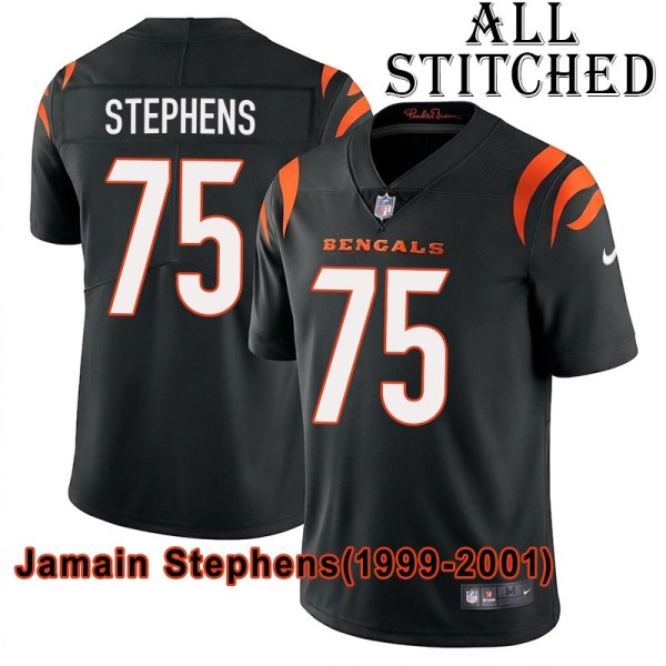 Black Home Embroidered Jamain Stephens Cincinnati Bengals #75 Stitched Jersey