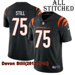 Black Home Embroidered Devon Still Cincinnati Bengals #75 Stitched Jersey