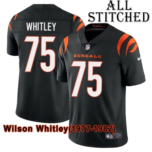 Black Home Embroidered Wilson Whitley Cincinnati Bengals #75 Stitched Jersey