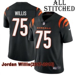 Black Home Embroidered Jordan Willis Cincinnati Bengals #75 Stitched Jersey