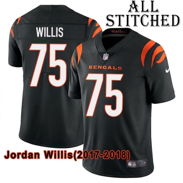 Black Home Embroidered Jordan Willis Cincinnati Bengals #75 Stitched Jersey