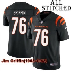 Black Home Embroidered Jim Griffin Cincinnati Bengals #76 Stitched Jersey