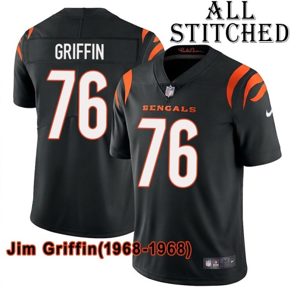 Black Home Embroidered Jim Griffin Cincinnati Bengals #76 Stitched Jersey
