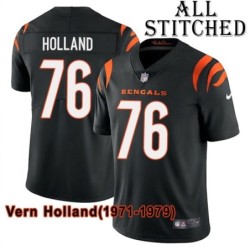 Black Home Embroidered Vern Holland Cincinnati Bengals #76 Stitched Jersey