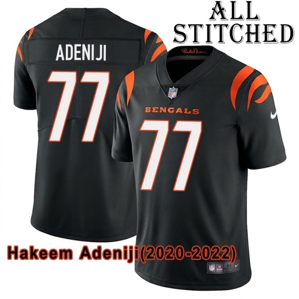 Black Home Embroidered Hakeem Adeniji Cincinnati Bengals #77 Stitched Jersey
