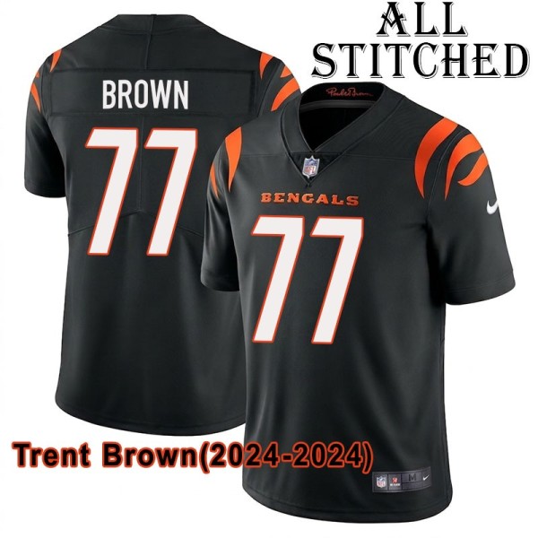 Black Home Embroidered Trent Brown Cincinnati Bengals #77 Stitched Jersey