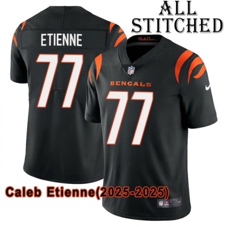 Black Home Embroidered Caleb Etienne Cincinnati Bengals #77 Stitched Jersey