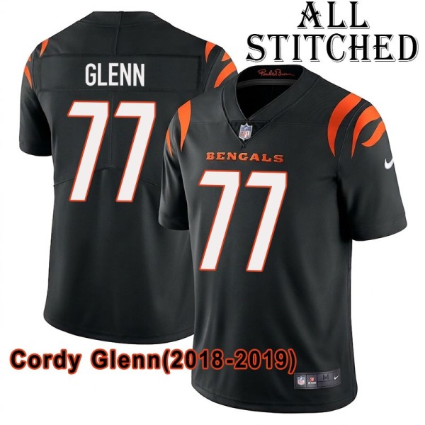 Black Home Embroidered Cordy Glenn Cincinnati Bengals #77 Stitched Jersey