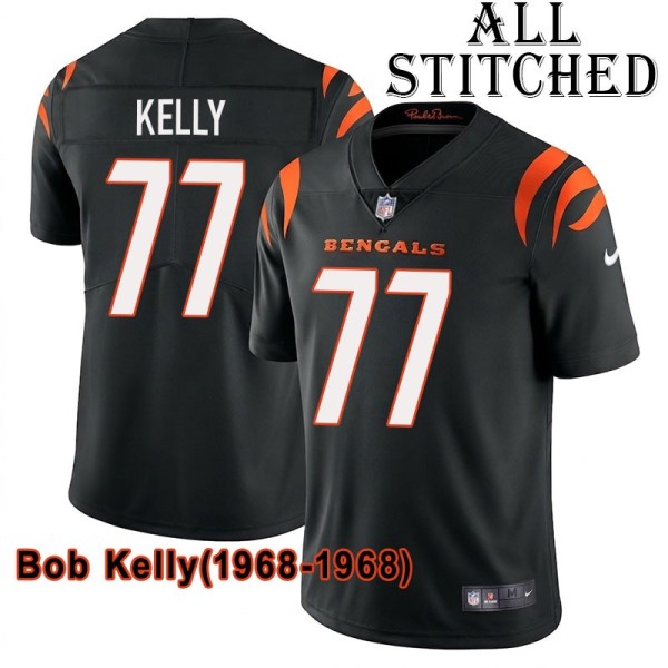 Black Home Embroidered Bob Kelly Cincinnati Bengals #77 Stitched Jersey