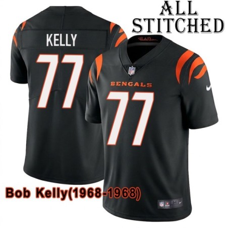 Black Home Embroidered Bob Kelly Cincinnati Bengals #77 Stitched Jersey