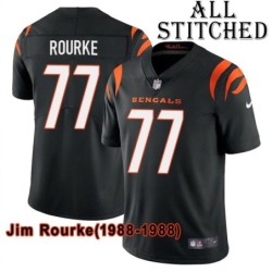 Black Home Embroidered Jim Rourke Cincinnati Bengals #77 Stitched Jersey