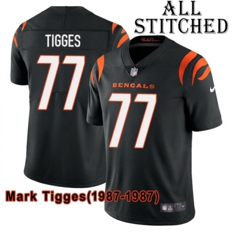 Black Home Embroidered Mark Tigges Cincinnati Bengals #77 Stitched Jersey