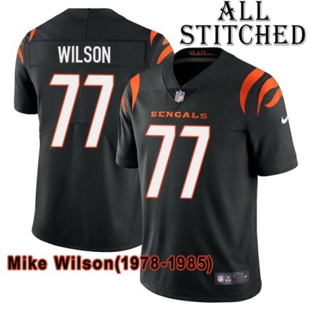 Black Home Embroidered Mike Wilson Cincinnati Bengals #77 Stitched Jersey