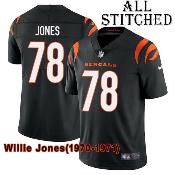 Black Home Embroidered Willie Jones Cincinnati Bengals #78 Stitched Jersey