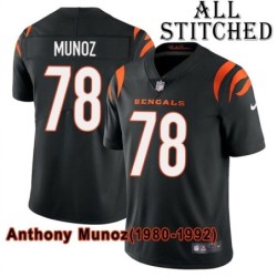 Black Home Embroidered Anthony Munoz Cincinnati Bengals #78 Stitched Jersey