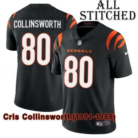 Black Home Embroidered Cris Collinsworth Cincinnati Bengals #80 Stitched Jersey