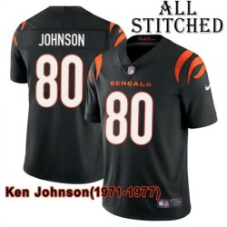 Black Home Embroidered Ken Johnson Cincinnati Bengals #80 Stitched Jersey