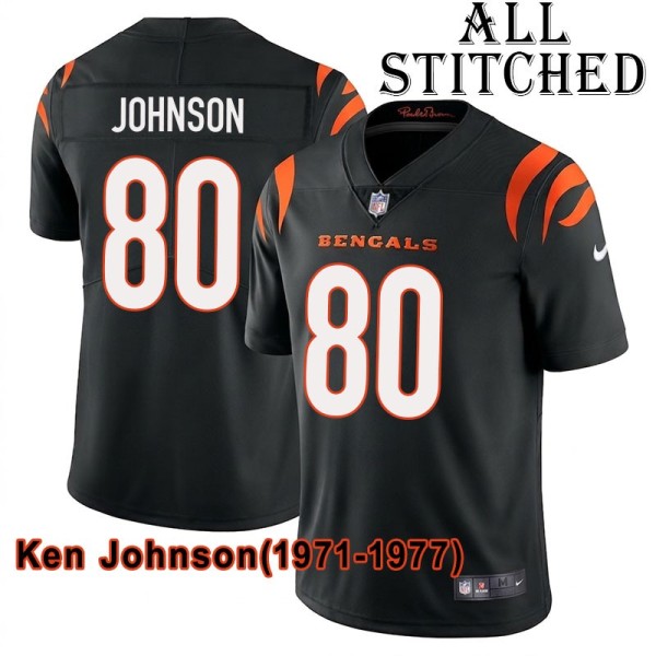 Black Home Embroidered Ken Johnson Cincinnati Bengals #80 Stitched Jersey