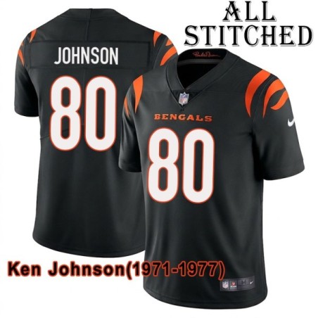 Black Home Embroidered Ken Johnson Cincinnati Bengals #80 Stitched Jersey